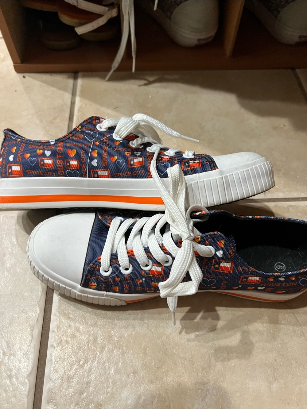 Houston Texas Navy and Orange Lace-Up Canvas Sneakers